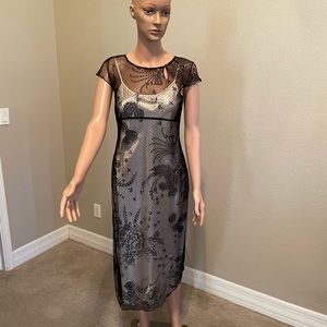 Francesca Caretti cream colored dress overlaid with black netting/lace size 4